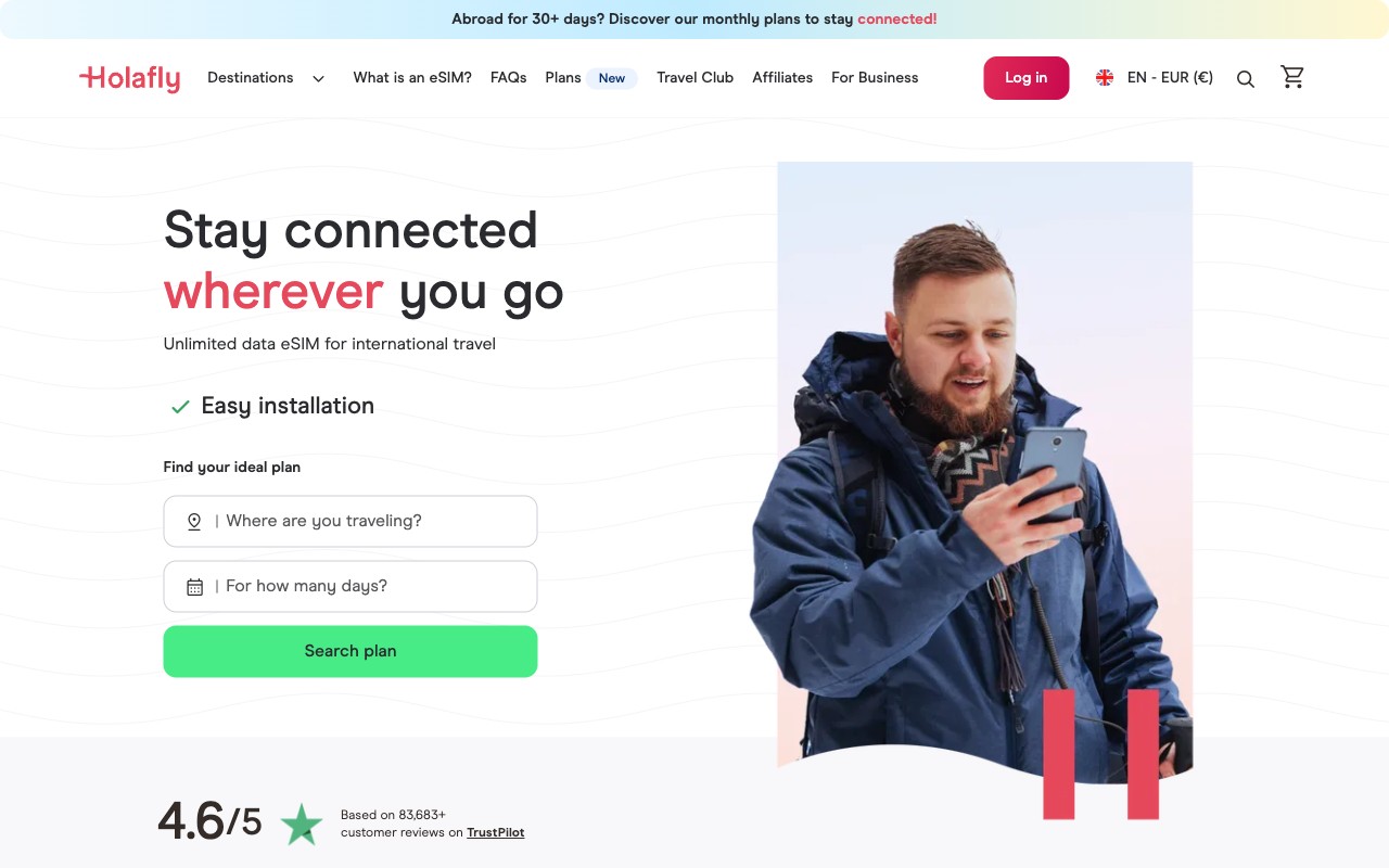Скриншот Holafly — тарифы для России с ценами и условиями